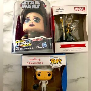 Funko pops Star Wars Figure Head, Monica from Friends and Marvel Ornament